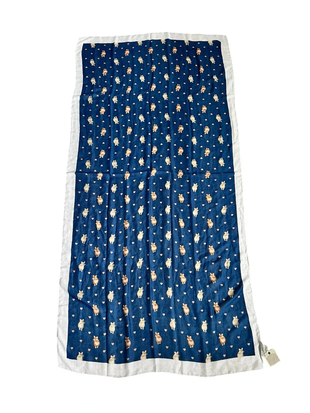 G.H. Bass & Co. Navy Scarf Wrap Shawl with Pink Hearts & Corgi Dog Print